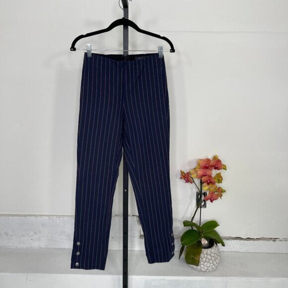 Y2K Rag & Bone New York 2 Navy Simone Snap High Rise Striped Ankle Dress Pants